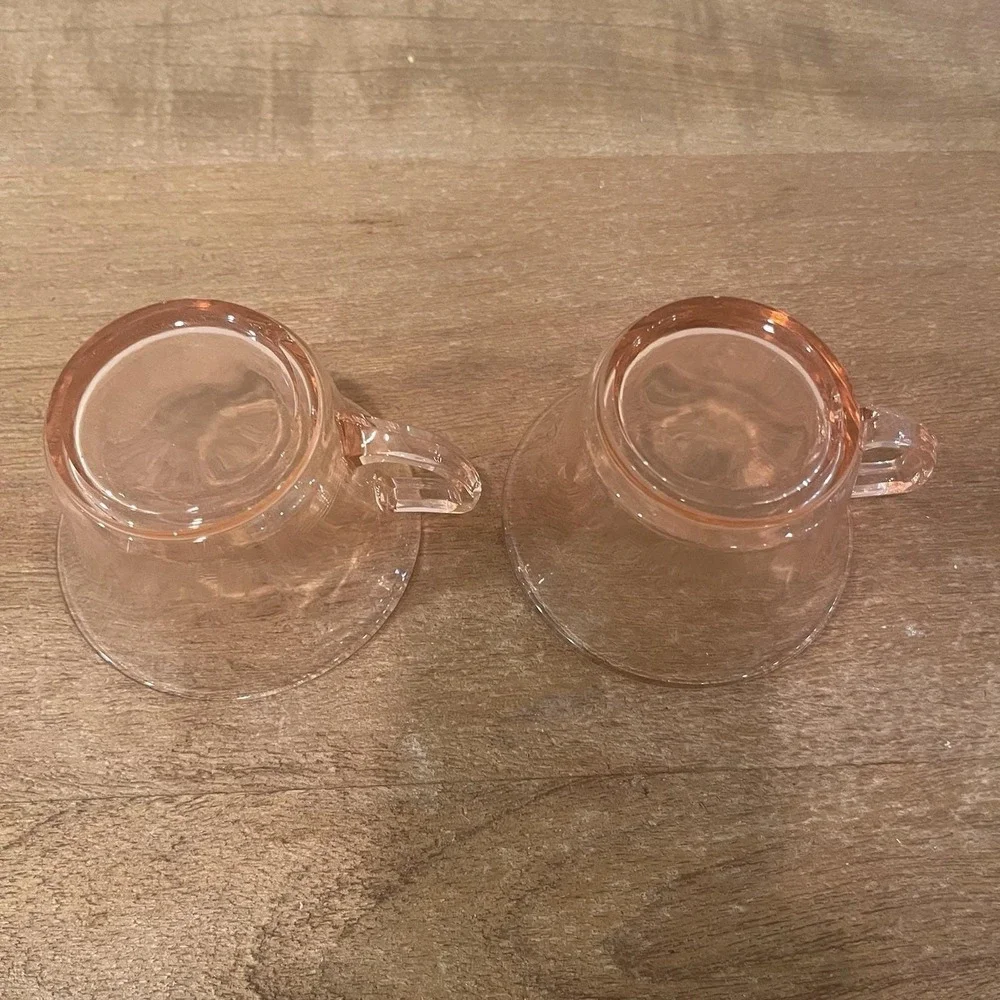 Set of 4 Vintage Fostoria Pink Depression Glass Tea Cups No‎ Saucers 1930s/40s